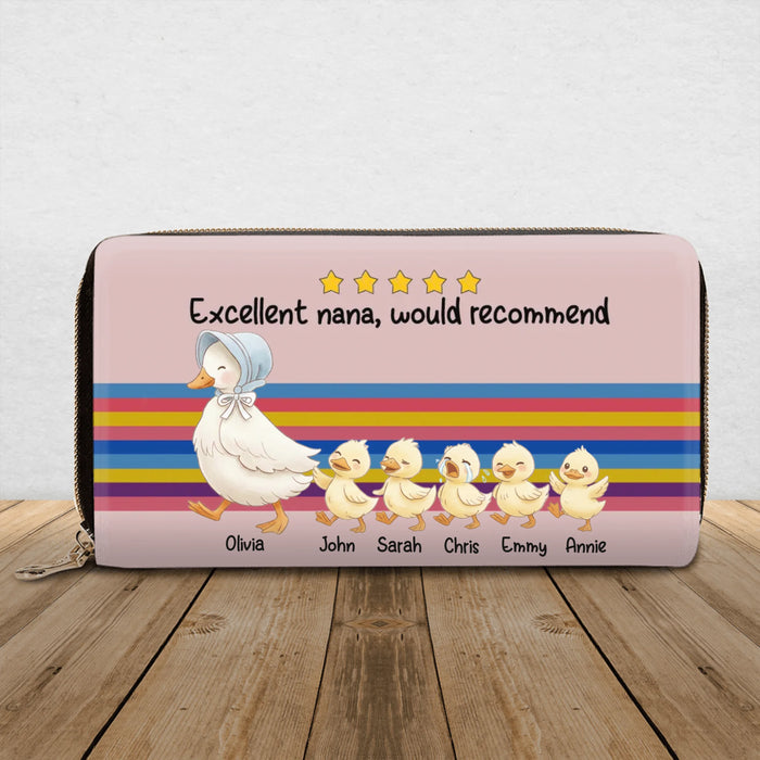 Personalized Nana Goose Long Wallet – Custom Grandkids Names – “Excellent Nana, Would Recommend” Funny Grandma Wallet Gift