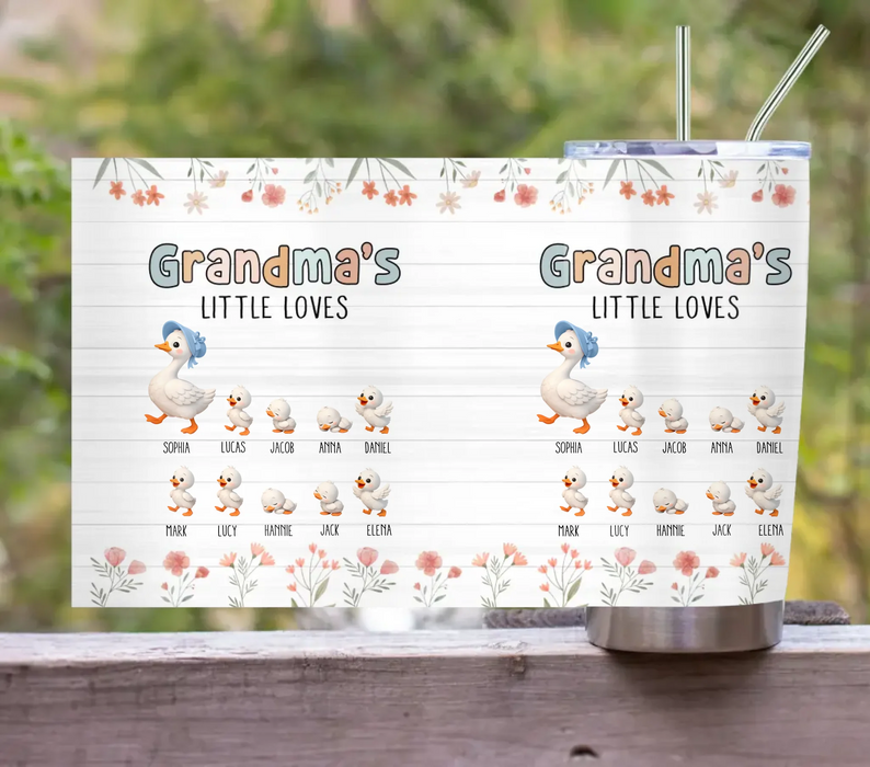 Personalized Grandma’s Little Loves Tumbler –  Goose Grandma with Up to 9 Grandkids – Custom Grandma Gift