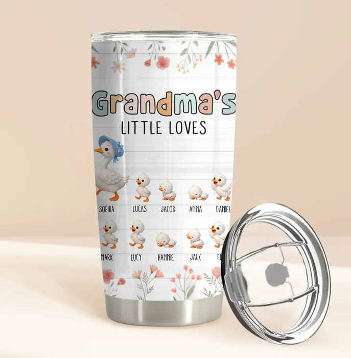 Personalized Grandma’s Little Loves Tumbler –  Goose Grandma with Up to 9 Grandkids – Custom Grandma Gift