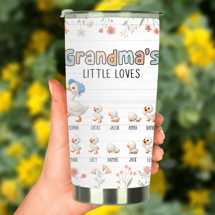 Personalized Grandma’s Little Loves Tumbler –  Goose Grandma with Up to 9 Grandkids – Custom Grandma Gift