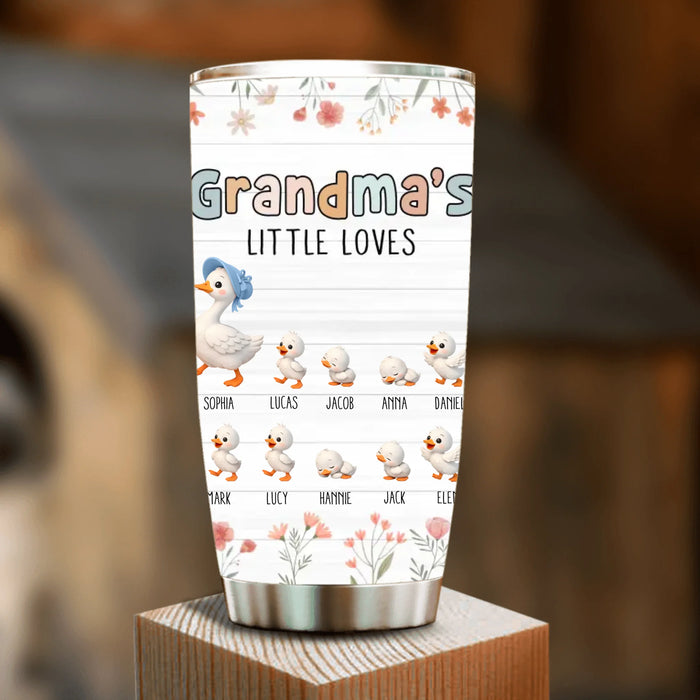 Personalized Grandma’s Little Loves Tumbler –  Goose Grandma with Up to 9 Grandkids – Custom Grandma Gift