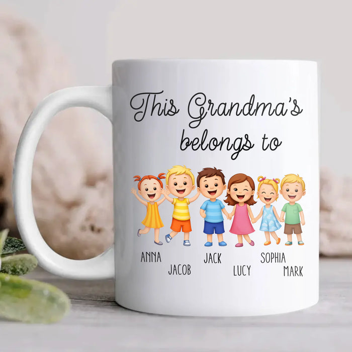 Personalized Grandma Coffee Mug – “This Grandma's Belongs To” Custom Kids Names – Gift for Grandma from Grandkids, Mother’s Day & Birthday Gift