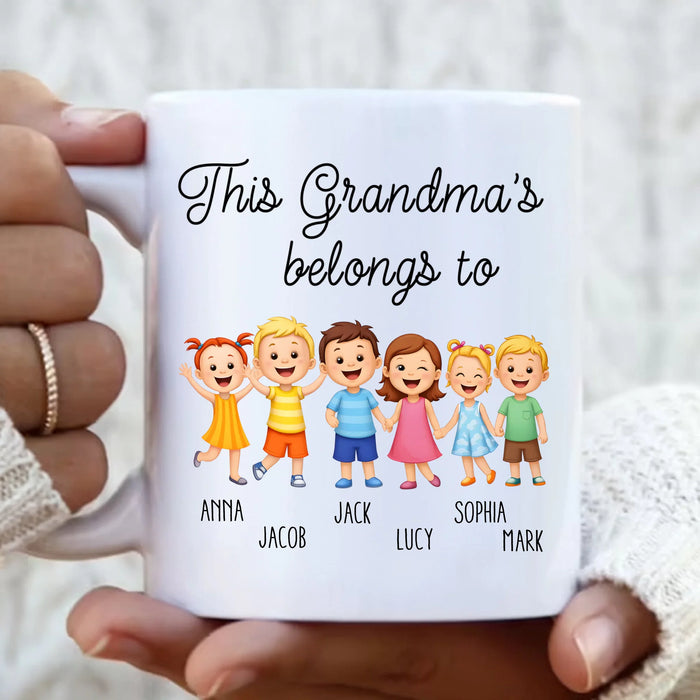 Personalized Grandma Coffee Mug – “This Grandma's Belongs To” Custom Kids Names – Gift for Grandma from Grandkids, Mother’s Day & Birthday Gift