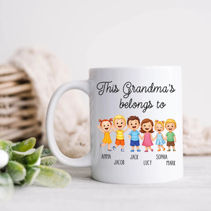 Personalized Grandma Coffee Mug – “This Grandma's Belongs To” Custom Kids Names – Gift for Grandma from Grandkids, Mother’s Day & Birthday Gift