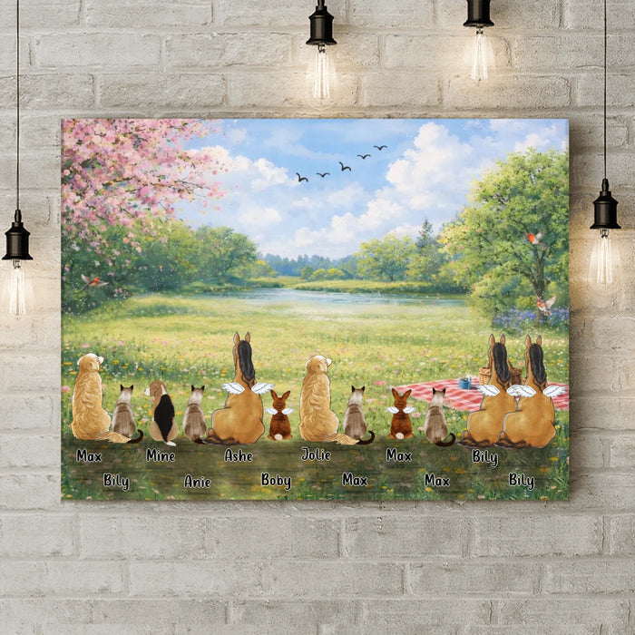 Personalized Spring Pet Canvas – Custom Up to 12 Pets Wall Art – Spring Nature Wall Art – Pet Lover Home Decor