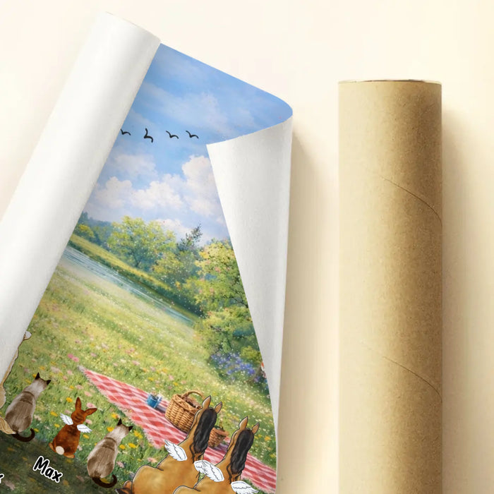 Personalized Spring Pet Poster – Custom Up to 12 Pets with Names – Peaceful Spring Meadow Scene – Pet Memorial & Family Pets Decor