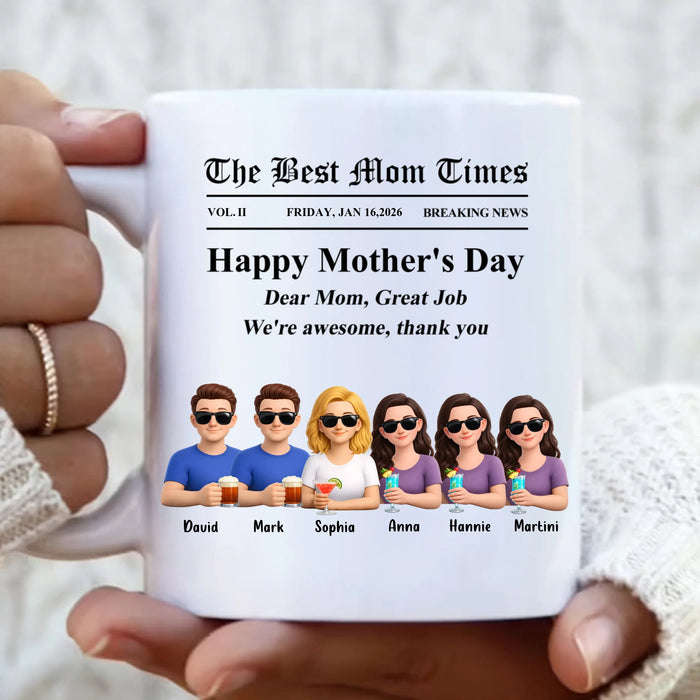 Personalized Mother’s Day Newspaper Coffee Mug – The Best Mom Times Family – Custom Mom with up to 5 Kids – Funny Thank You Mom Gift for Mother’s Day, Birthday & Family Anniversary