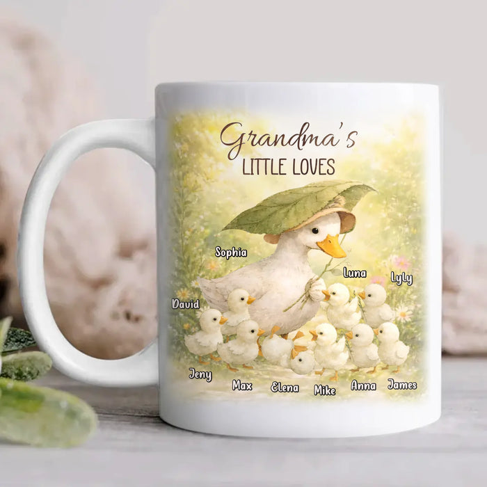 Personalized Grandma’s Little Loves Coffee Mug – Custom Goose Family with Up to 9 Kids – Grandma Gift from Grandkids