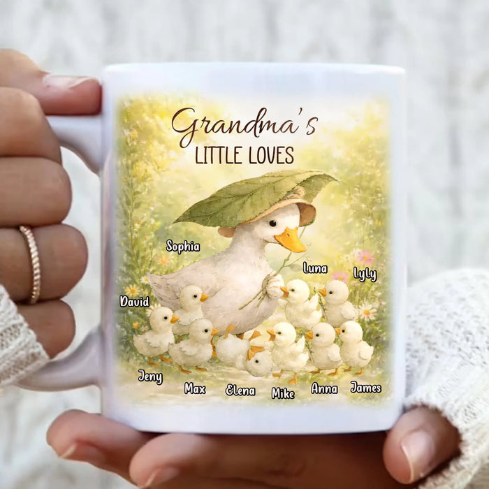 Personalized Grandma’s Little Loves Coffee Mug – Custom Goose Family with Up to 9 Kids – Grandma Gift from Grandkids