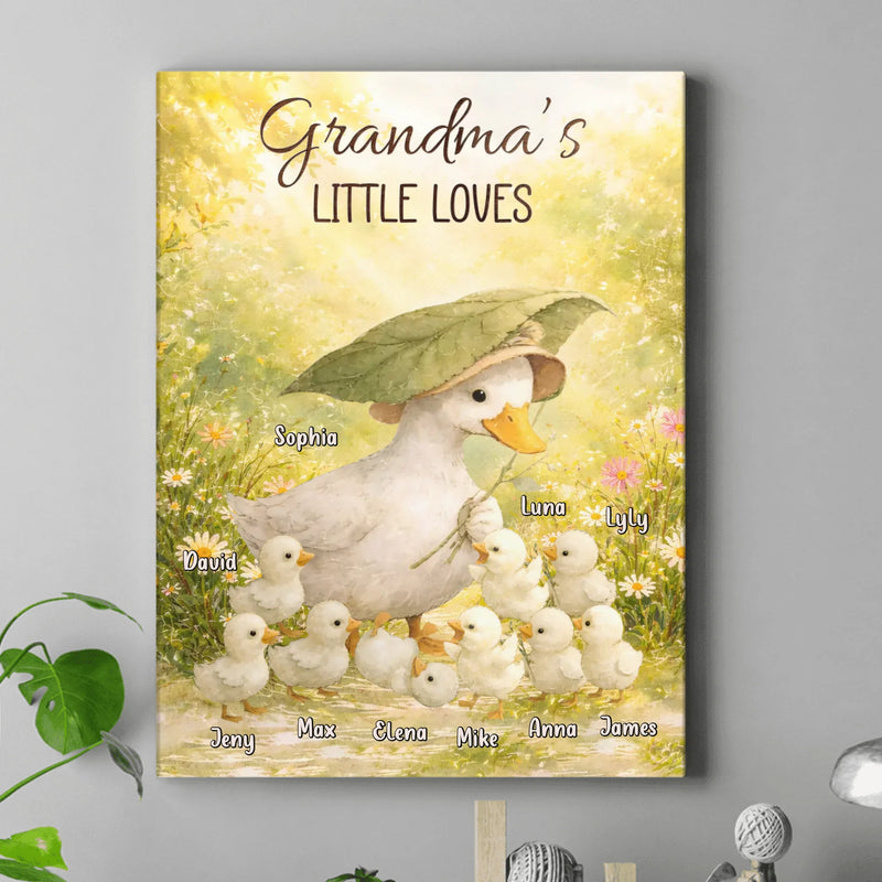 Personalized Grandma’s Little Loves Canvas – Custom Goose Family with Up to 9 Kids – Grandma Gift from Grandkids