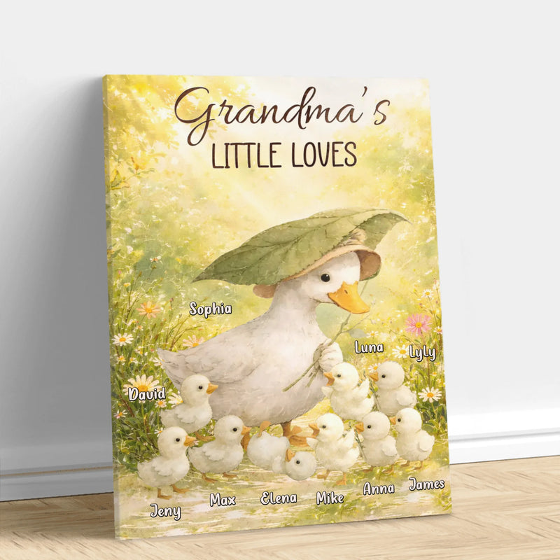 Personalized Grandma’s Little Loves Canvas – Custom Goose Family with Up to 9 Kids – Grandma Gift from Grandkids
