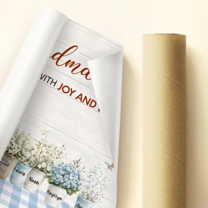 Personalized Grandma Poster – Custom Children's Names Flower Pots, Heartfelt Gift for Grandma with up to 9 Kids - Grandma You Fill Our World With Joy and Love