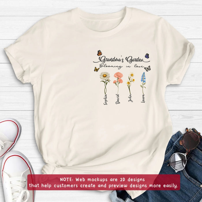Personalized Grandma Garden Embroidered Shirt/ Hoodie - Custom Floral Shirt with Grandchildren Names, Blooming in Love Grandma - Gift Idea For Grandma/ Mother's Day