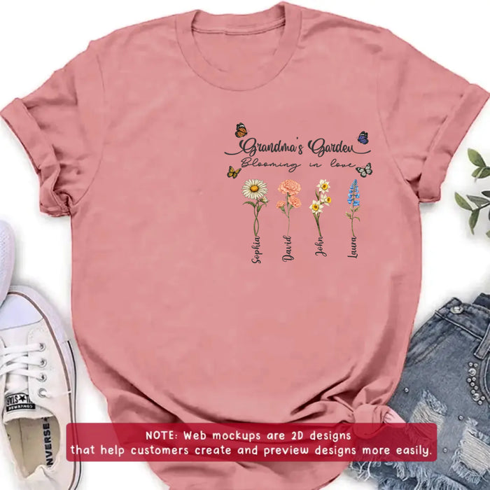 Personalized Grandma Garden Embroidered Shirt/ Hoodie - Custom Floral Shirt with Grandchildren Names, Blooming in Love Grandma - Gift Idea For Grandma/ Mother's Day