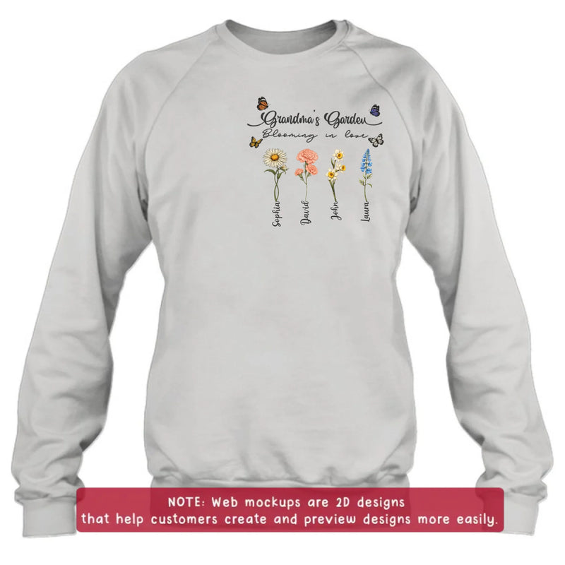 Personalized Grandma Garden Embroidered Shirt/ Hoodie - Custom Floral Shirt with Grandchildren Names, Blooming in Love Grandma - Gift Idea For Grandma/ Mother's Day