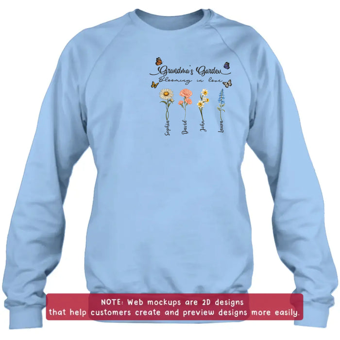 Personalized Grandma Garden Embroidered Shirt/ Hoodie - Custom Floral Shirt with Grandchildren Names, Blooming in Love Grandma - Gift Idea For Grandma/ Mother's Day