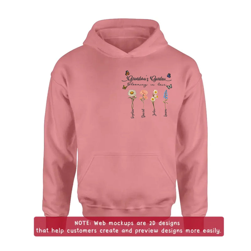 Personalized Grandma Garden Embroidered Shirt/ Hoodie - Custom Floral Shirt with Grandchildren Names, Blooming in Love Grandma - Gift Idea For Grandma/ Mother's Day