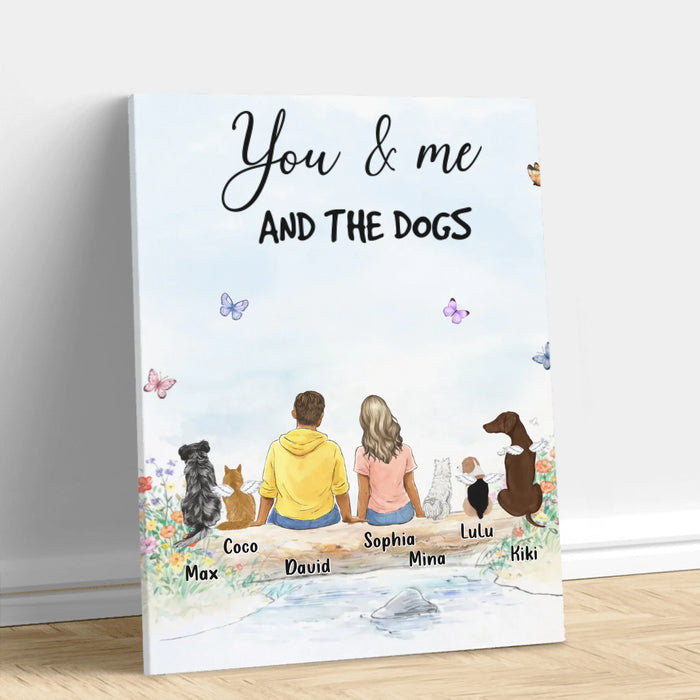 Personalized “You & Me And The Dogs” Canvas Wall Art - Custom Couple/ Single with up to 5 Dogs - Dog Lover Couple Gift, Pet Family Portrait, Anniversary & Home Decor Keepsake