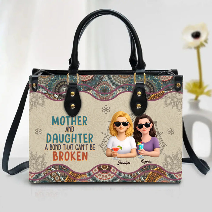 Personalized Mom and Daughter PU Leather Handbag with Long Straps - Mother and Daughter A Bond That Can't Be Broken - Mother's Day Gift Idea From Daughter to Mom/ Grandma