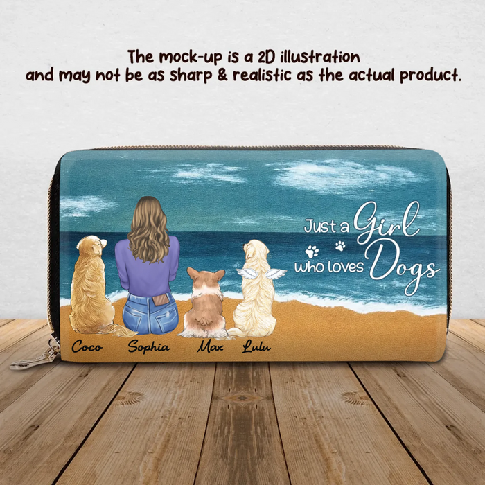 Personalized Dog Mom/ Dad Long Wallet - Gift Idea For Dog Lover with up to 3 Dogs - Just A Girl Who Loves Dogs