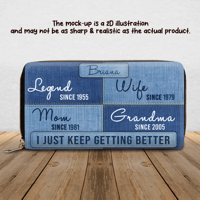 Personalized Mom Long Wallet – “I Just Keep Getting Better” Custom Name – Legend Wife Mom Grandma Since Year Gift for Women