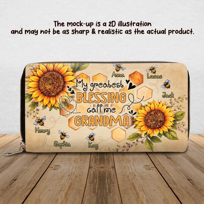 Personalized Grandma Long Wallet - Mother's Day Gift Idea For Mom/ Grandma with up to 6 Kids - My Greatest Blessing Call Me Grandma