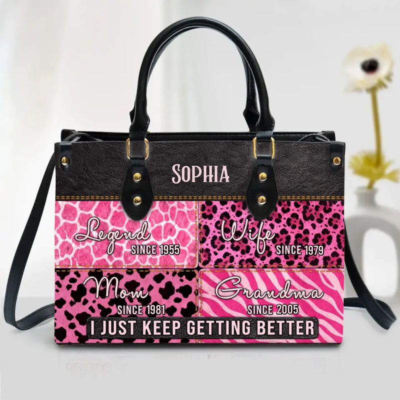 Personalized Mom Grandma PU Leather Handbag with Long Straps - Birthday, Mother’s Day or Christmas Gift for Mom, Wife or Grandma - Legend Since 1955