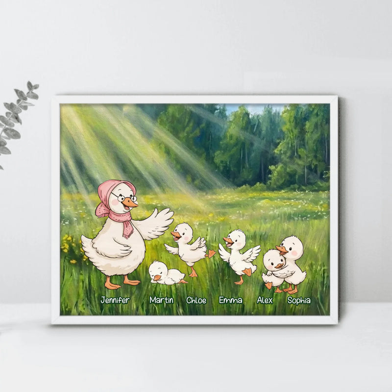 Personalized Nana Goose Poster – Custom Grandma & Grandkids Names with up to 5 Kids – Cute Family Gift for Nana from Grandchildren