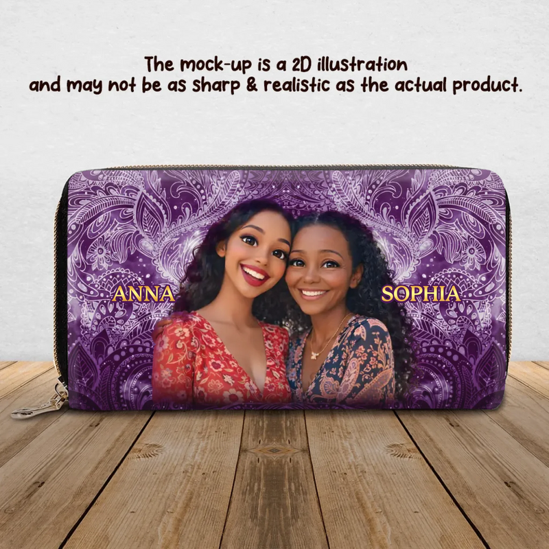 Personalized Photo Long Wallet - Upload Photo Gift Idea For Mom/ Mother's Day/ Birthday - Custom Names