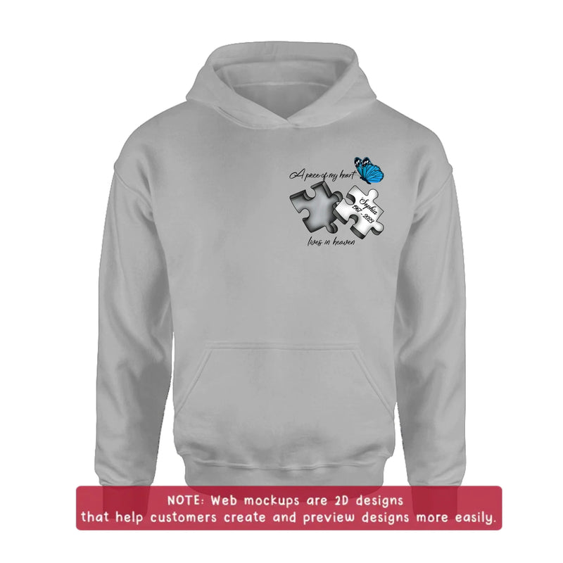 Personalized Memorial Embroidered T-Shirt/Hoodie/Sweater - Up to 5 Puzzles - Memorial Gift for Mother's Day/Father's Day - A Piece Of My Heart Lives In Heaven