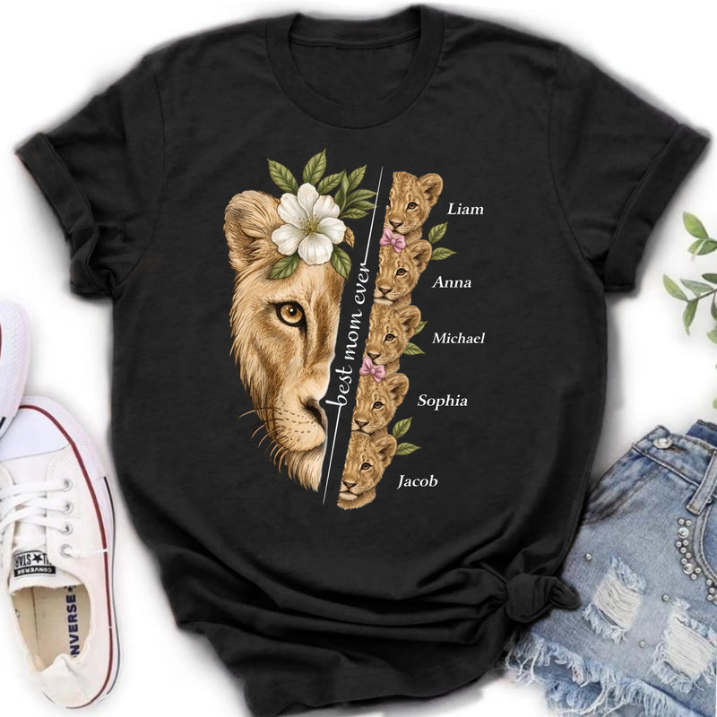 Personalized Lion Mom Shirt/ Hoodie with Kids Names – Best Mom Ever Custom Family Shirt, Mother’s Day Gift for Mom from Children with up to 5 Kids