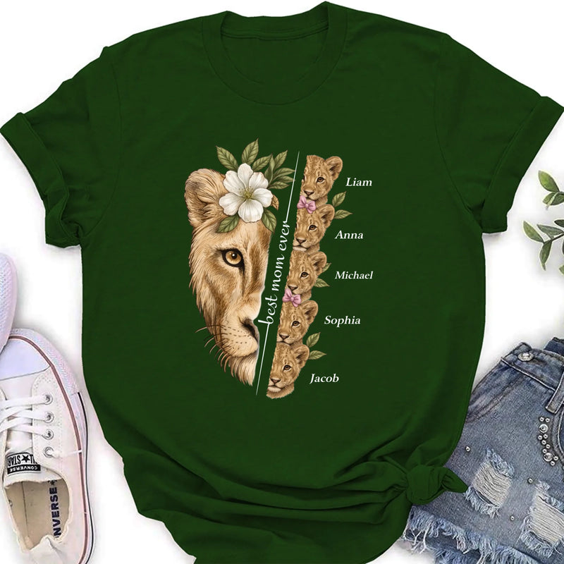 Personalized Lion Mom Shirt/ Hoodie with Kids Names – Best Mom Ever Custom Family Shirt, Mother’s Day Gift for Mom from Children with up to 5 Kids