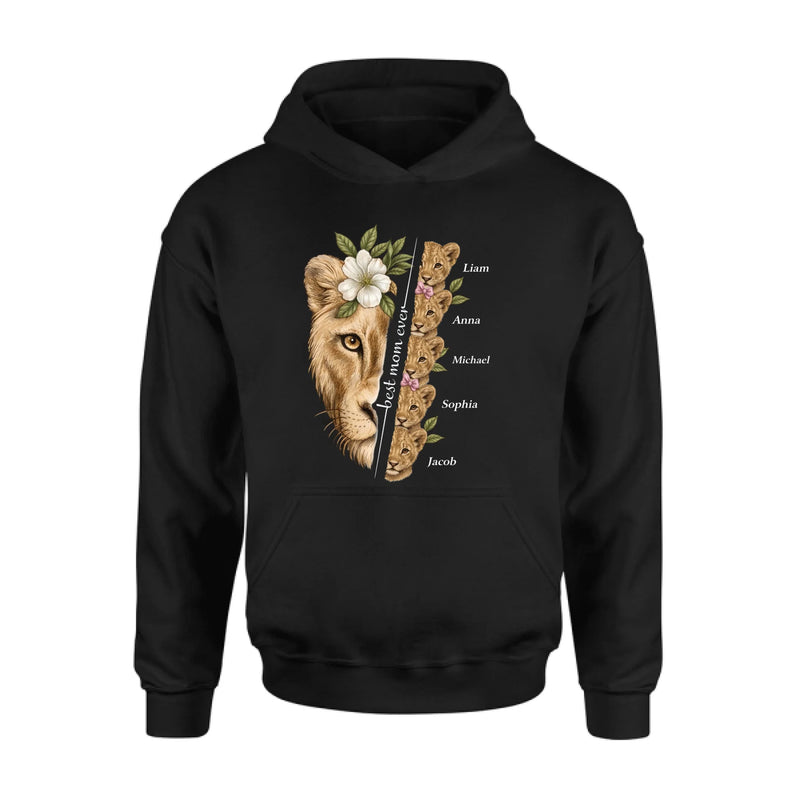 Personalized Lion Mom Shirt/ Hoodie with Kids Names – Best Mom Ever Custom Family Shirt, Mother’s Day Gift for Mom from Children with up to 5 Kids