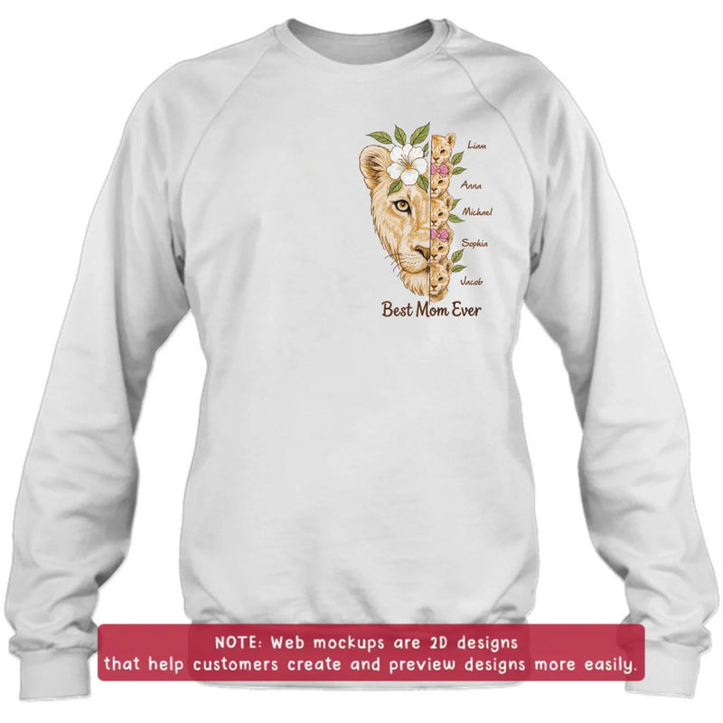 Personalized Lion Mom Embroidered Shirt/ Hoodie with Kids Names – Best Mom Ever Custom Family Shirt, Mother’s Day Gift for Mom from Children with up to 5 Kids