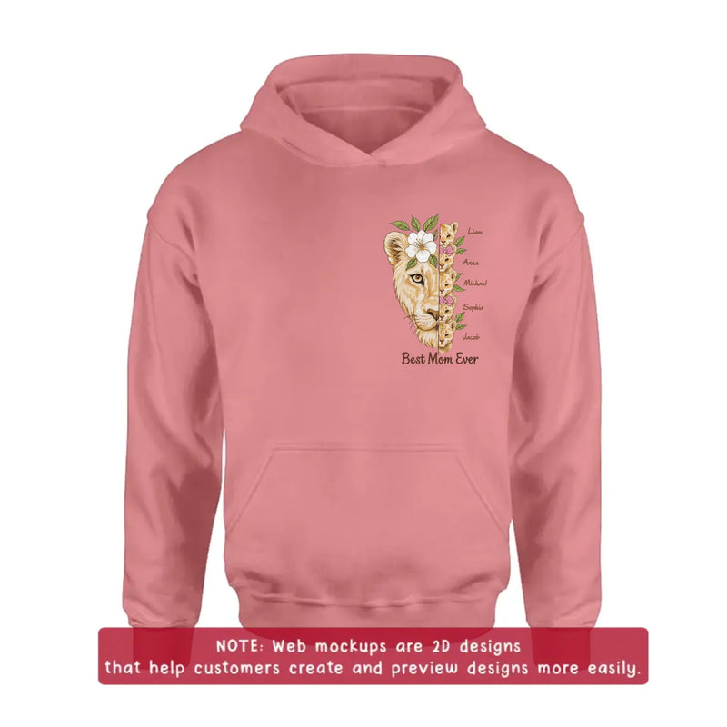Personalized Lion Mom Embroidered Shirt/ Hoodie with Kids Names – Best Mom Ever Custom Family Shirt, Mother’s Day Gift for Mom from Children with up to 5 Kids