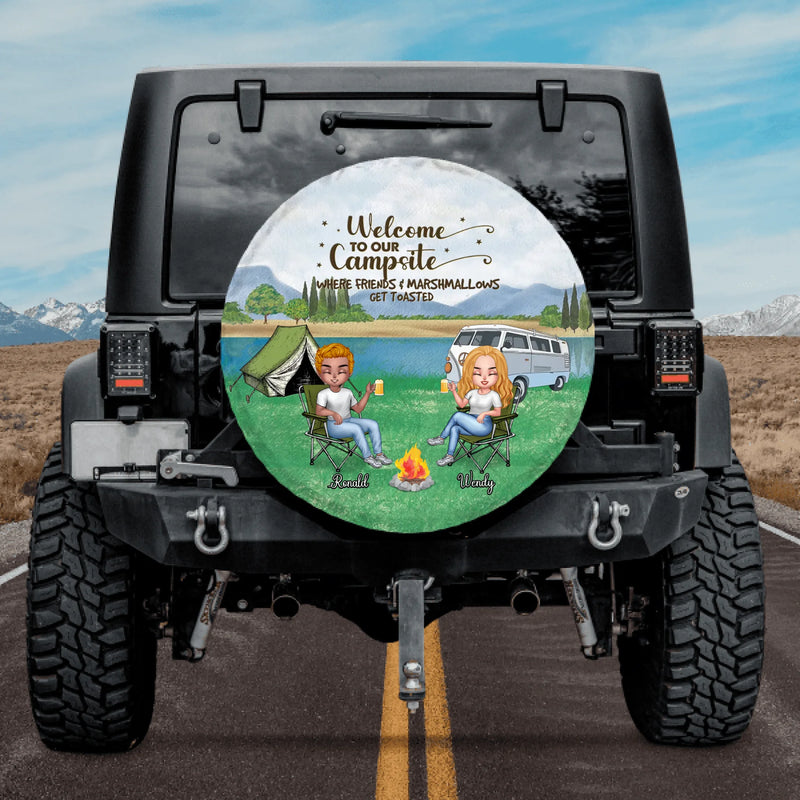 Personalized Camping Spare Tire Cover - Up to 4 People and 2 Pets - Gift Idea For Couple/Camping/Dog/Cat Lovers - Drive Slow Drunk Campers Matter