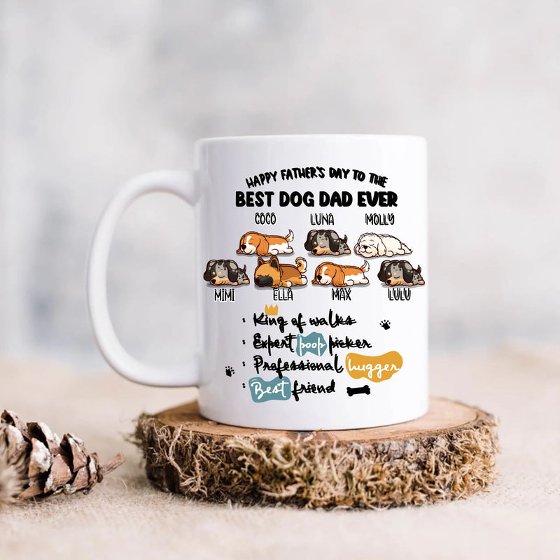 Personalized Best Dog Dad Ever Coffee Mug – Custom Coffee Mug Gift for Dog Dad, Father’s Day Gift from Dog Lovers with up to 7 Dogs