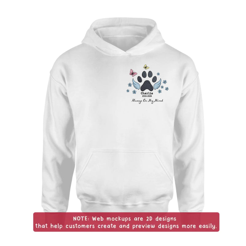 Personalized Embroidered Pet Memorial Embroidered Shirt/ Hoodie – Custom Paw Print Angel Wings Embroidery Shirt, Dog Memorial Gift with Name & Dates