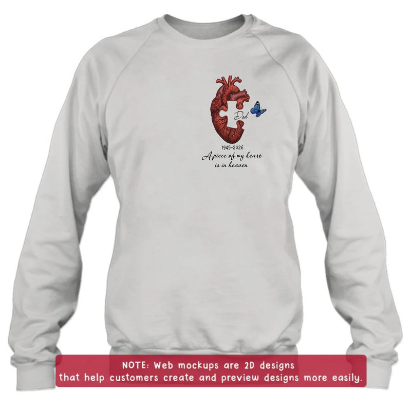 Personalized Memorial Heart Puzzle Embroidered Shirt/ Hoodie – Remembrance Gift Idea – A Piece Of My Heart Is In Heaven