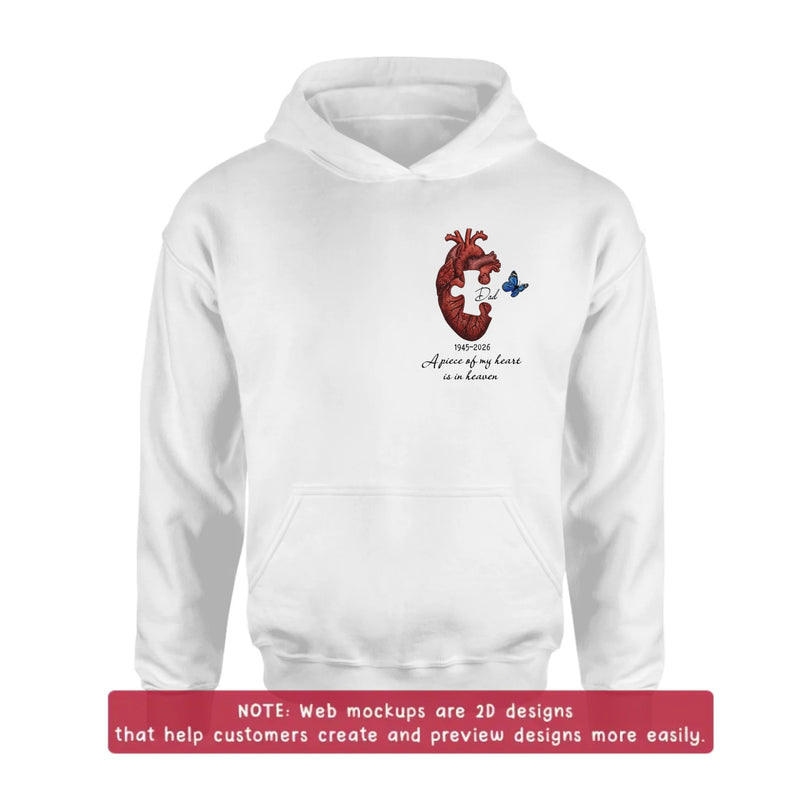 Personalized Memorial Heart Puzzle Embroidered Shirt/ Hoodie – Remembrance Gift Idea – A Piece Of My Heart Is In Heaven