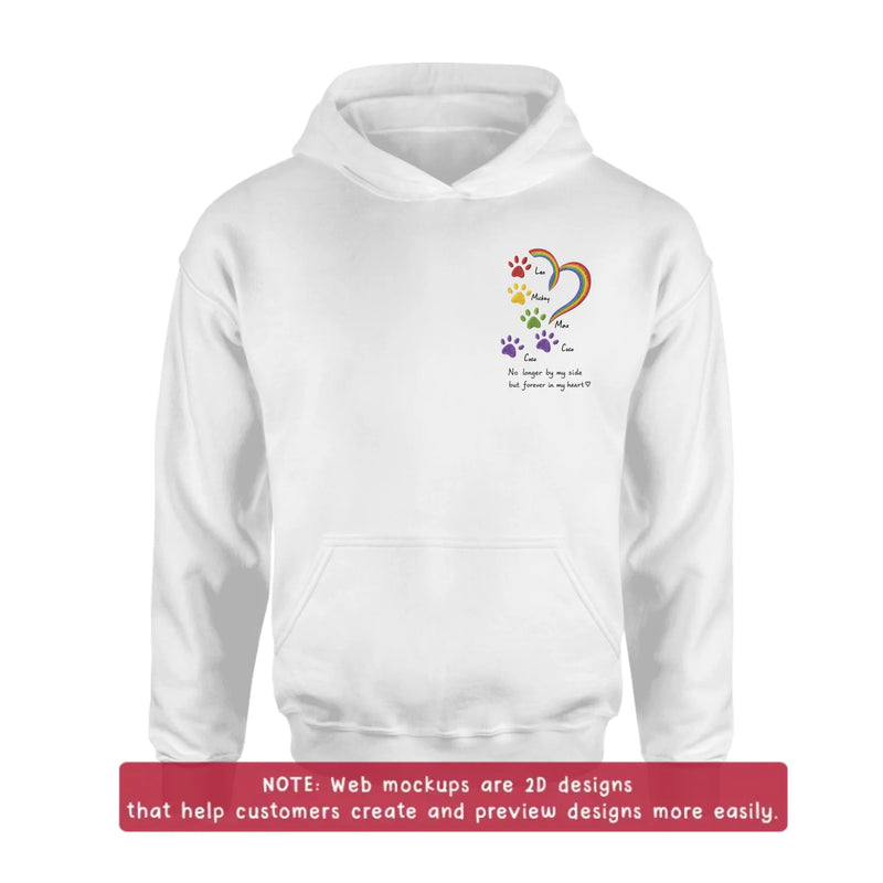 Personalized Rainbow Bridge Pet Memorial Embroidered Shirt/ Hoodie – Custom Pet Names Paw Print T-Shirt – No Longer By My Side But Forever In My Hearts