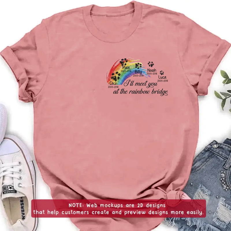 Personalized Rainbow Bridge Pet Memorial Embroidered Shirt/ Hoodie - Custom Pet Names & Dates T-Shirt – I'll Meet You At The Rainbow Bridge