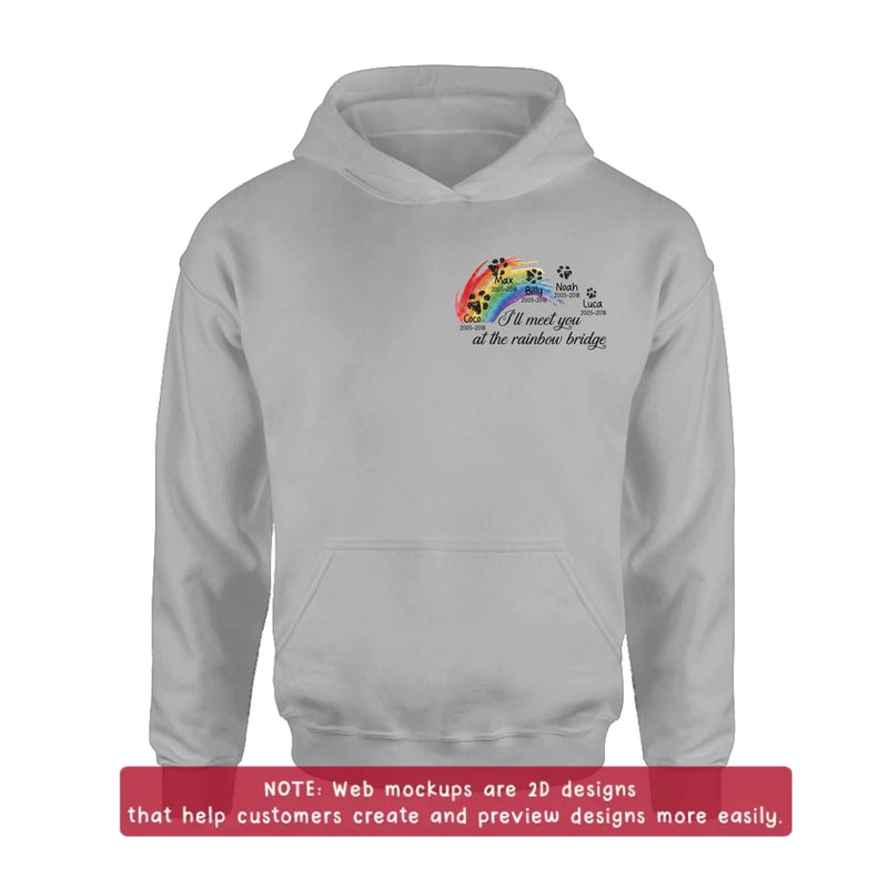 Personalized Rainbow Bridge Pet Memorial Embroidered Shirt/ Hoodie - Custom Pet Names & Dates T-Shirt – I'll Meet You At The Rainbow Bridge