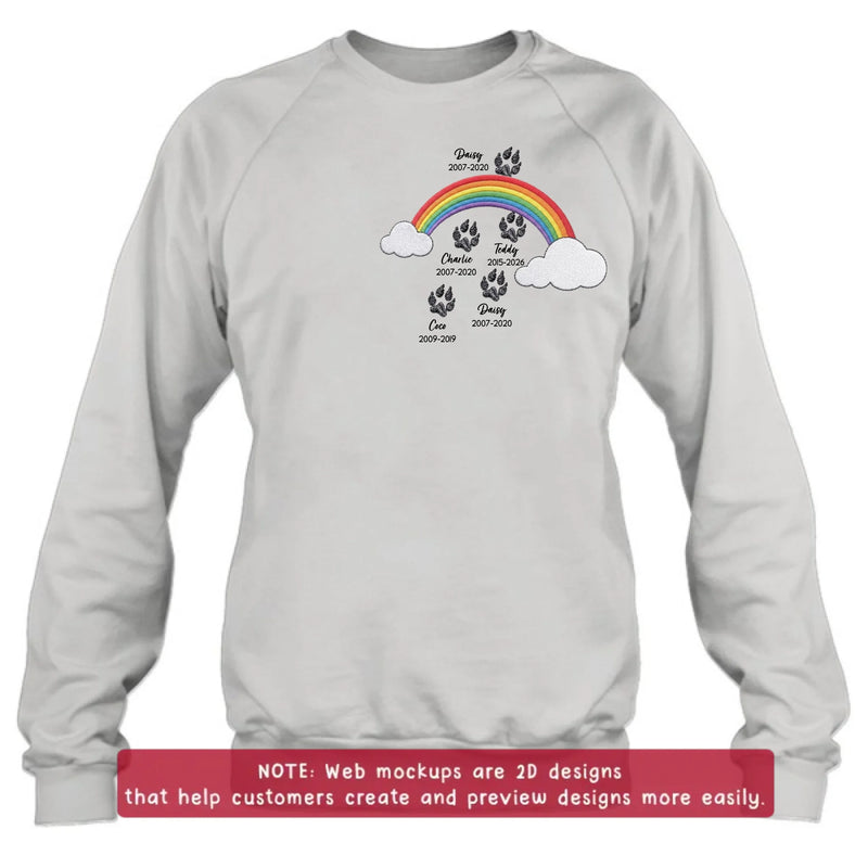 Personalized Rainbow Bridge Pet Memorial Embroidered Shirt/ Hoodie - Custom Dog Memorial, Pet Loss Remembrance Gift with Up to 5 Pet Names & Dates