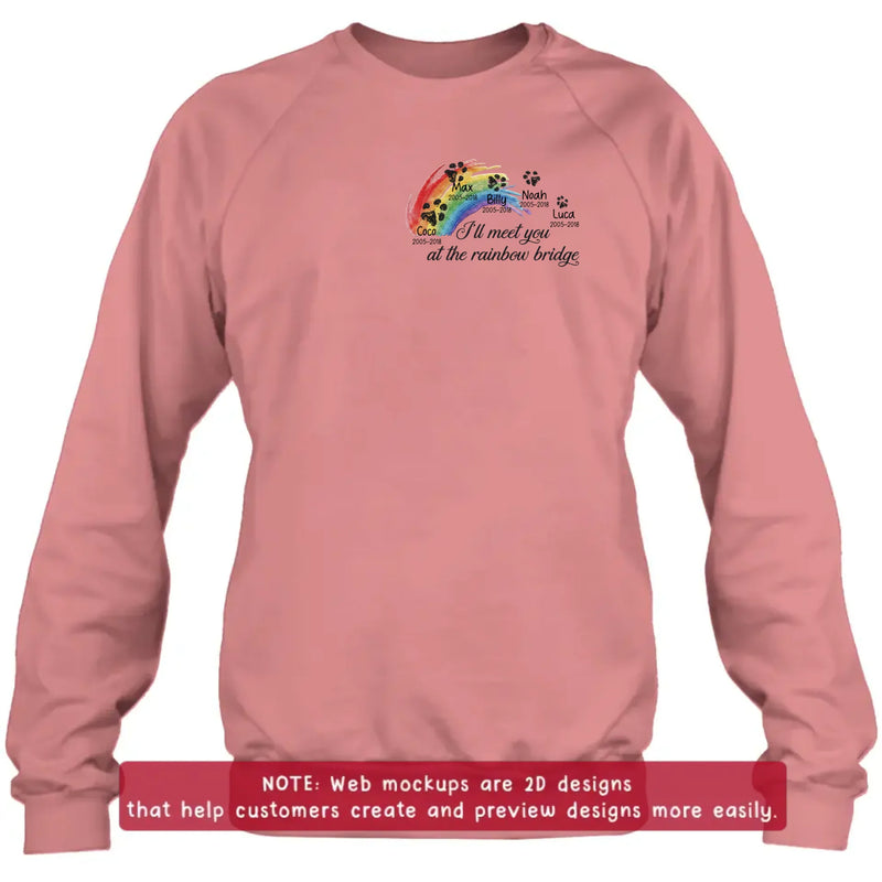 Personalized Rainbow Bridge Pet Memorial Embroidered Shirt/ Hoodie - Custom Pet Names & Dates T-Shirt – I'll Meet You At The Rainbow Bridge