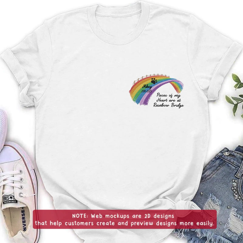 Personalized Rainbow Bridge Pet Memorial Embroidered Shirt/ Hoodie - Pet Loss Remembrance Gift - Up to 5 Pet - Pieces Of My Heart Are At  Rainbow Bridge