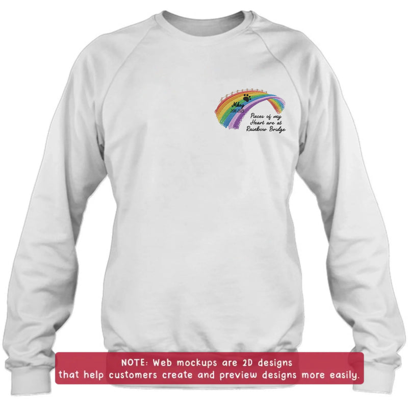 Personalized Rainbow Bridge Pet Memorial Embroidered Shirt/ Hoodie - Pet Loss Remembrance Gift - Up to 5 Pet - Pieces Of My Heart Are At  Rainbow Bridge