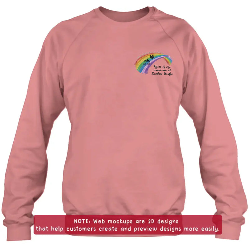 Personalized Rainbow Bridge Pet Memorial Embroidered Shirt/ Hoodie - Pet Loss Remembrance Gift - Up to 5 Pet - Pieces Of My Heart Are At  Rainbow Bridge
