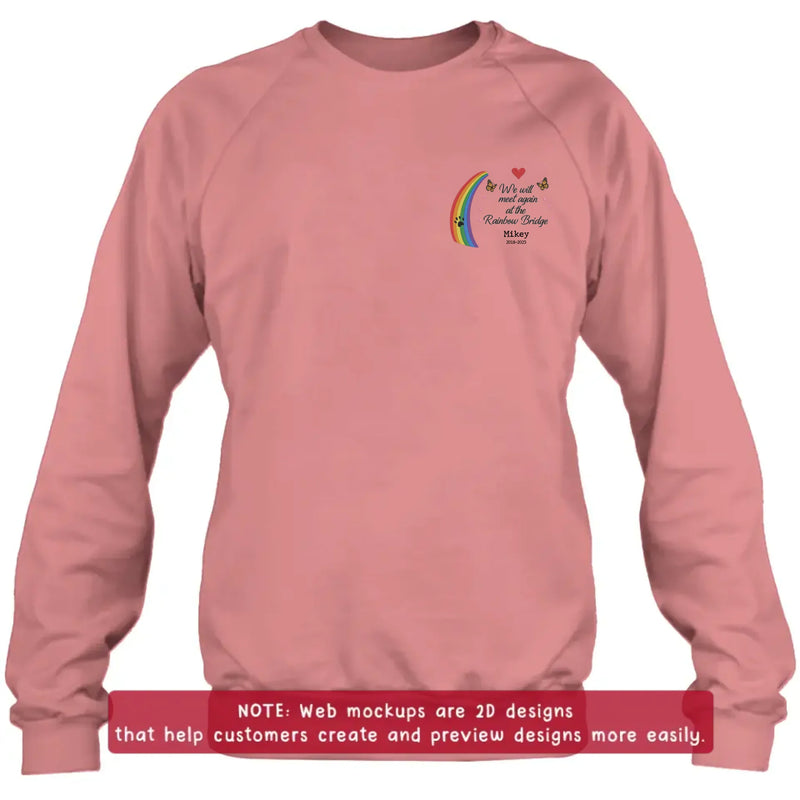 Personalized Rainbow Bridge Dog Memorial Embroidered Shirt/ Hoodie - Pet Loss Remembrance Gift - Up to 5 Pets - We Will Meet Again