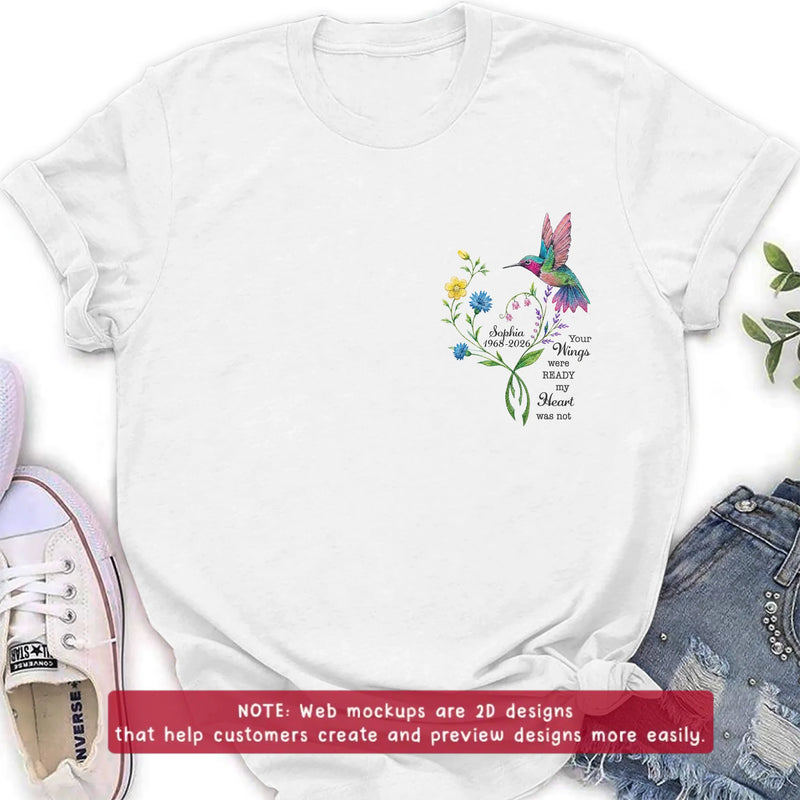 Personalized Memorial Mom Hummingbird Embroidered Shirt/ Hoodie -  Sympathy Gift for Loss of Mom/ Dad - Your Wings Were Ready But My Heart Was Not
